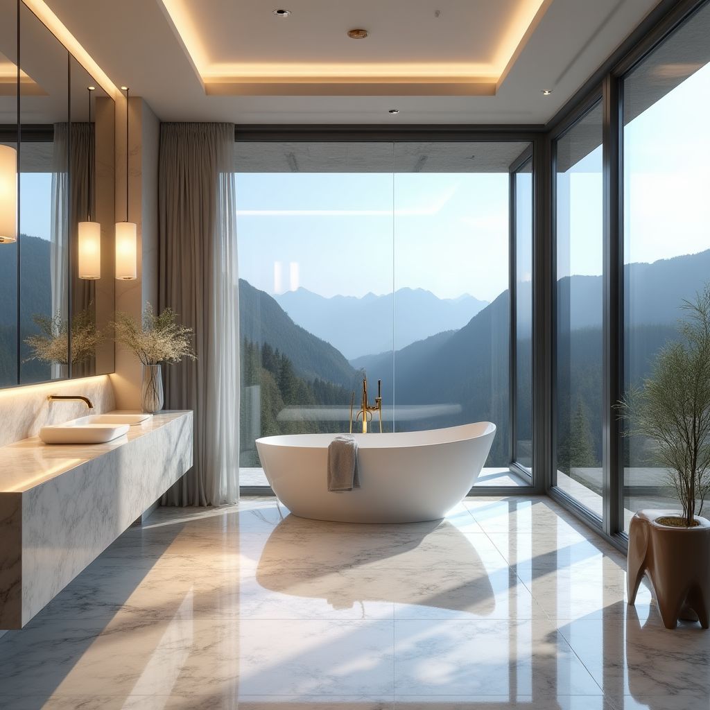 Salle de bain en marbre avec vue